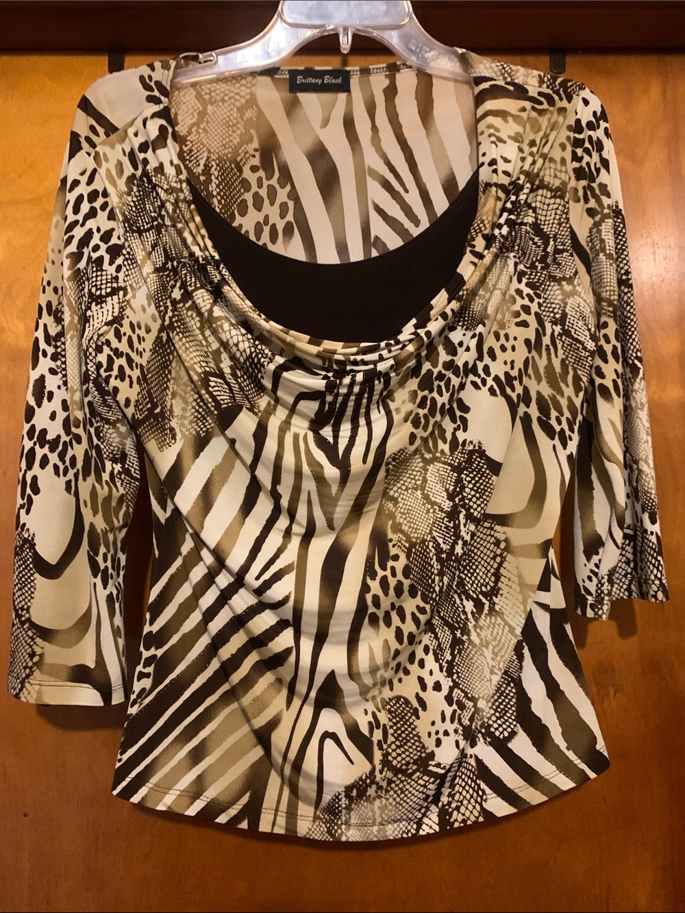 Brittany Black Size M Tan Animal Print Top